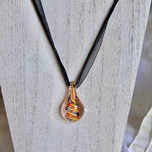 Handmade Glass Ribbon Necklace, Black Necklace